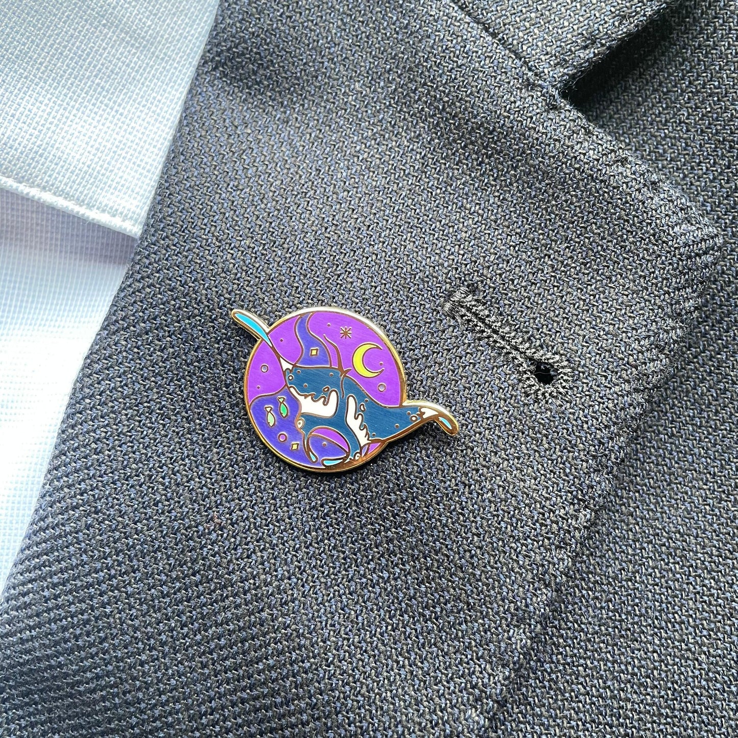 Manta Ray Enamel Pin, Sea Creatures Badge, Moon and Stars, Christmas stocking stuffer, Advent calendar