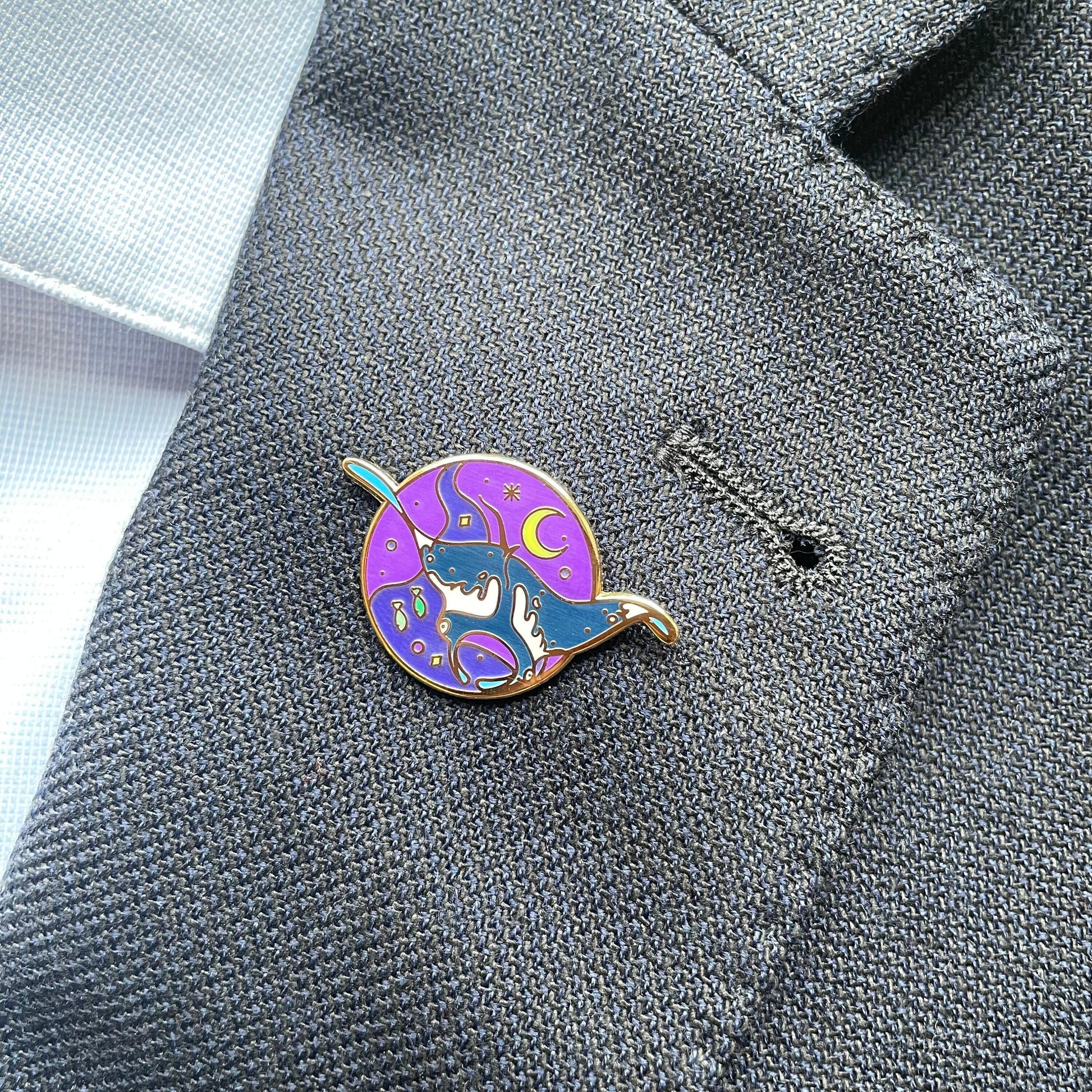 Manta Ray Enamel Pin, Sea Creatures Badge, Moon and Stars, Christmas stocking stuffer, Advent calendar