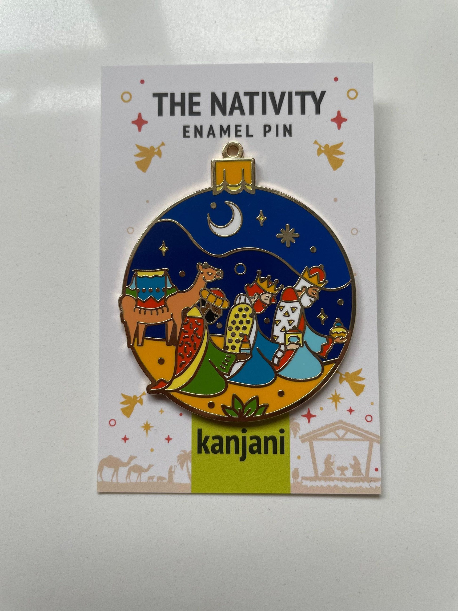 Nativity Keychain Ornament: Enamel Magnet with Mary, Joseph & Jesus, Christmas gift, stocking stuffer, Advent calendar