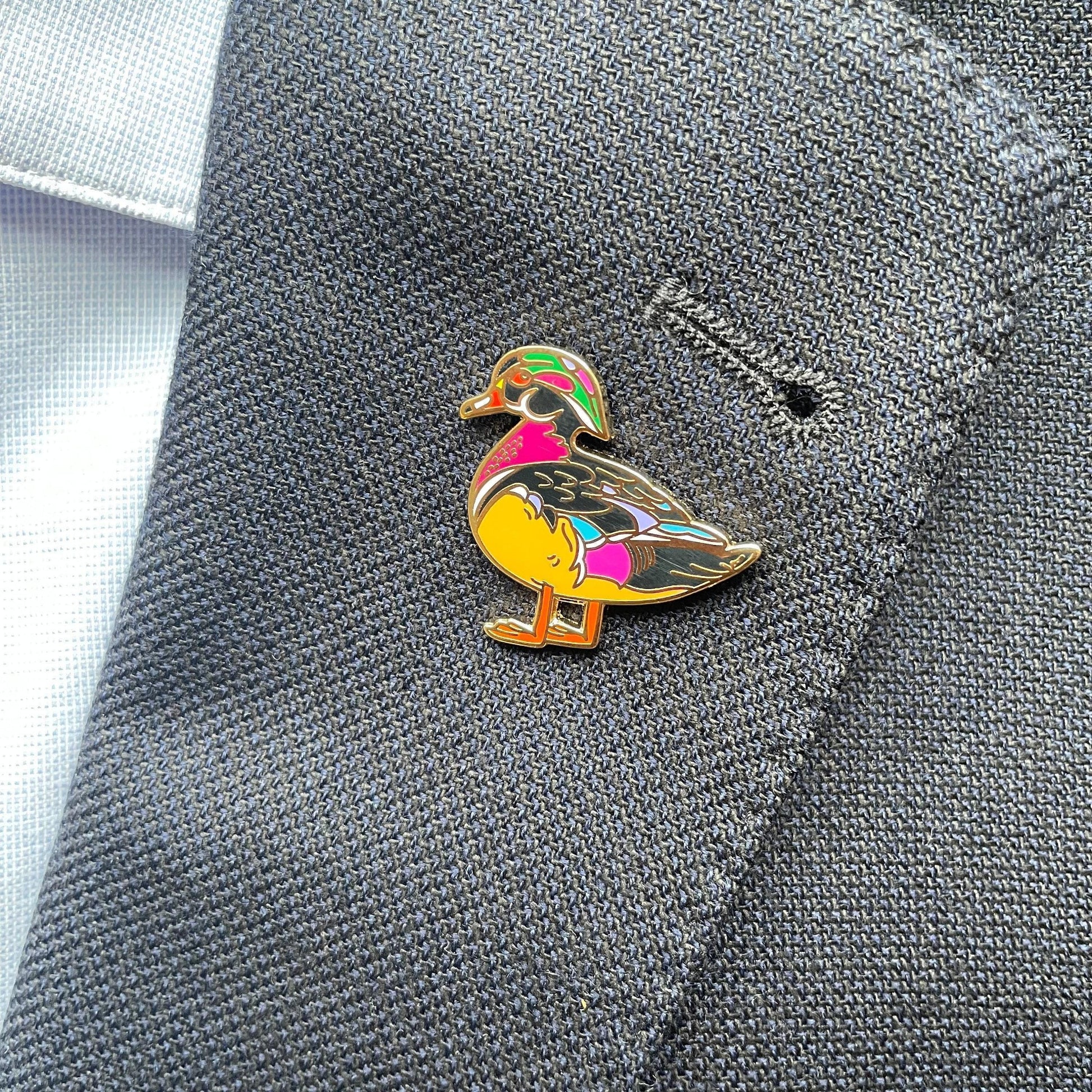 Wood Duck Pin: Gold Hard Enamel - Birdwatching Accessory, Christmas gift, stocking stuffer, Advent calendar