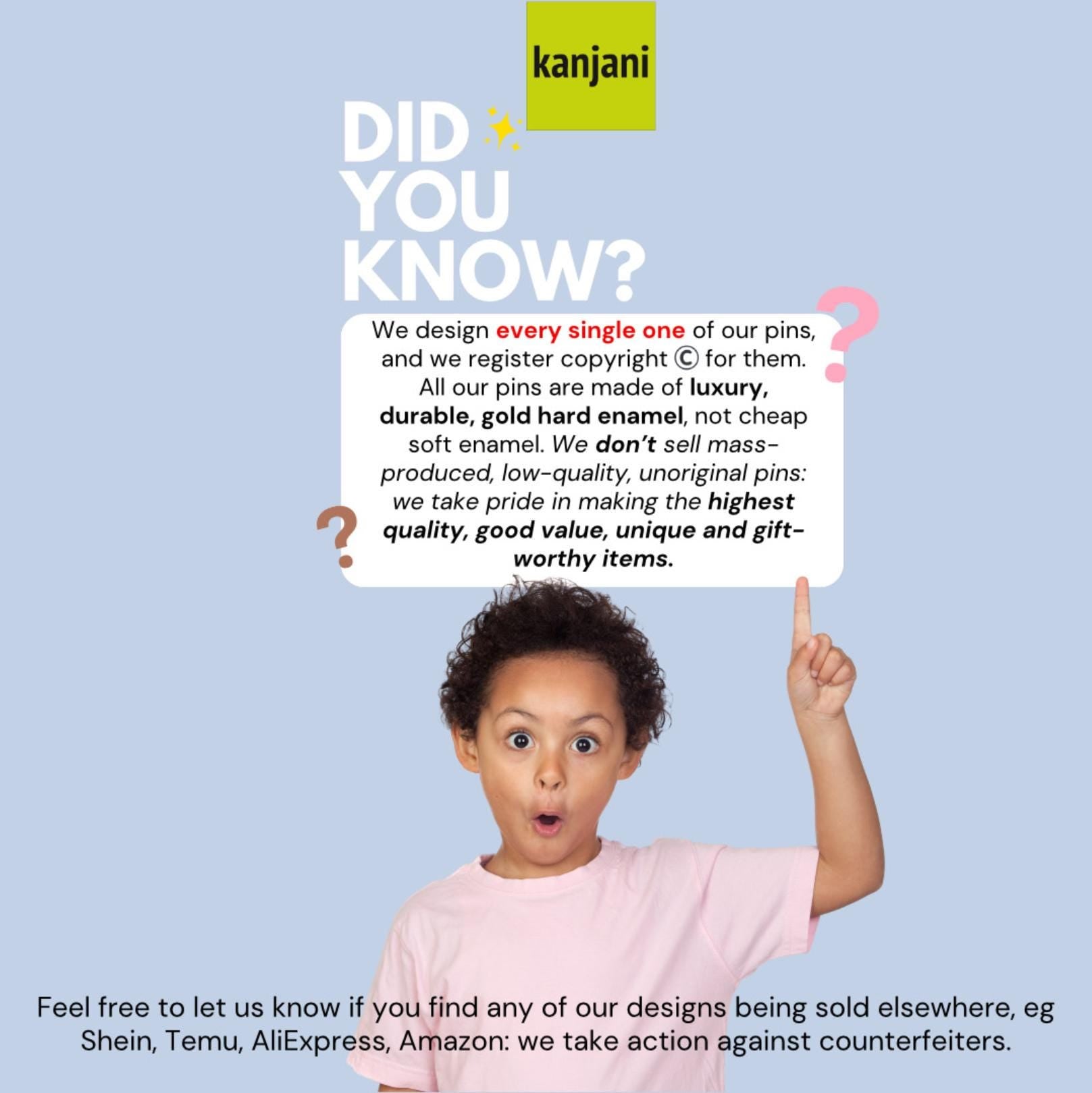 a young child with a surprised expression, pointing upwards, and posing with a question mark. The background is a light blue color.