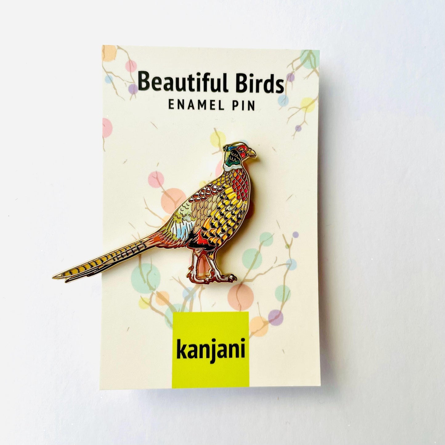 Pheasant Lapel Pin - Colorful Ring-Necked Bird, Gold Enamel, Christmas gift, stocking stuffer, Advent calendar