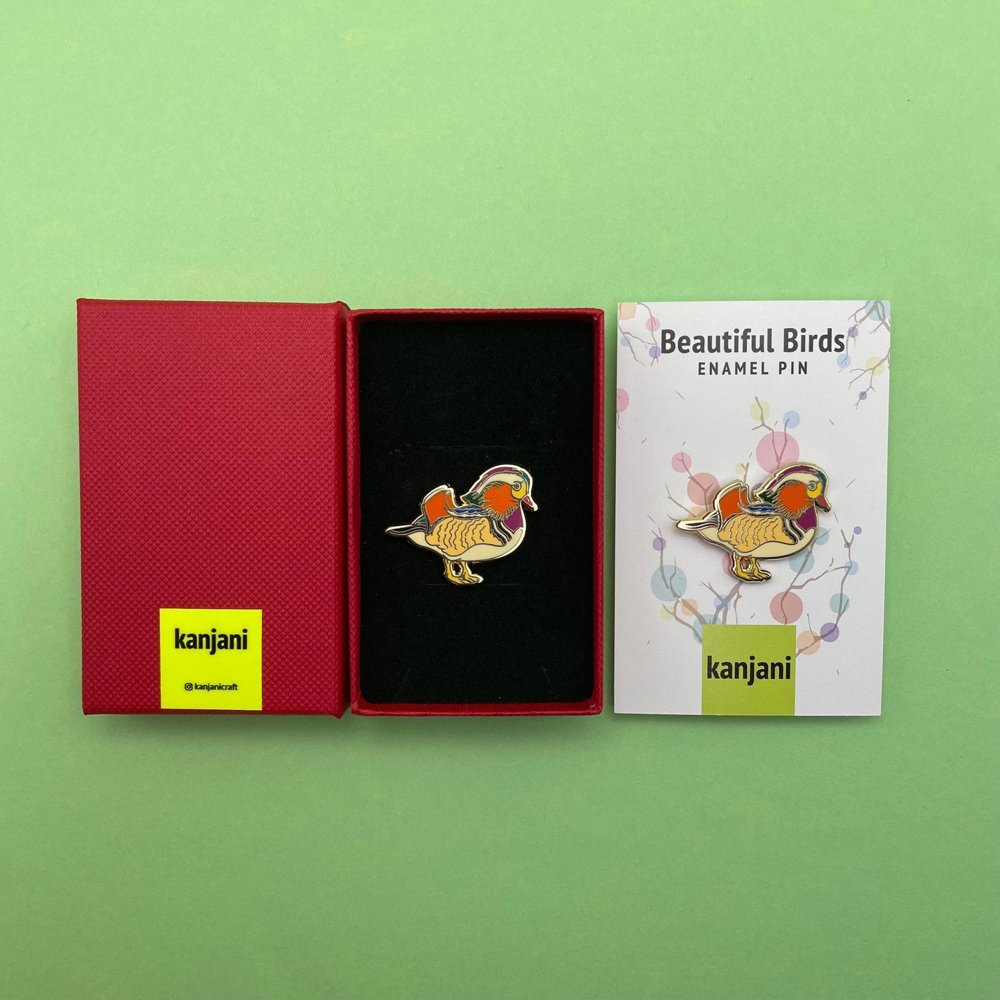 Mandarin Duck Bird Pin - Bright Colors, Double Military Clutch, Christmas gift, stocking stuffer, Advent calendar