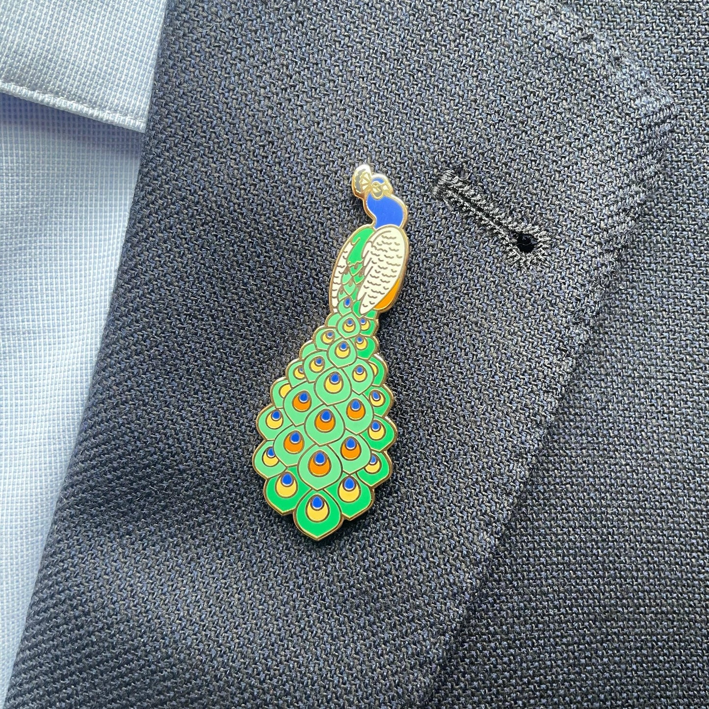 Peacock Enamel Pin: Colorful Bird Badge with Gold Details, Christmas gift, stocking stuffer, Advent calendar