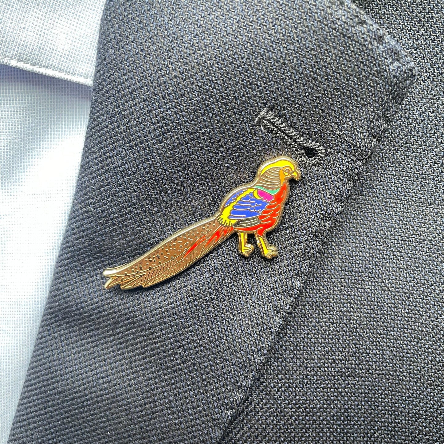 Golden Pheasant Pin Badge - Vibrant Game Bird Enamel, Christmas gift, stocking stuffer, Advent calendar