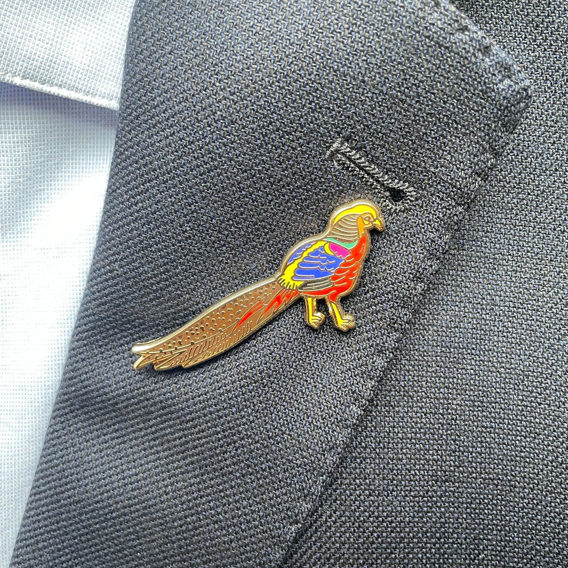 Golden Pheasant Pin Badge - Vibrant Game Bird Enamel, Christmas gift, stocking stuffer, Advent calendar