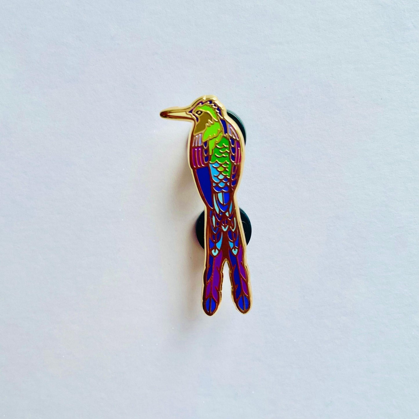Violet tailed sylph enamel pin
