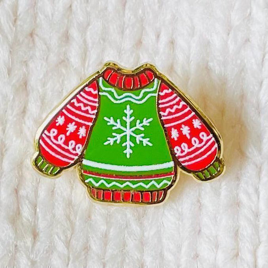 Ugly sweater Christmas jumper gold hard enamel pin