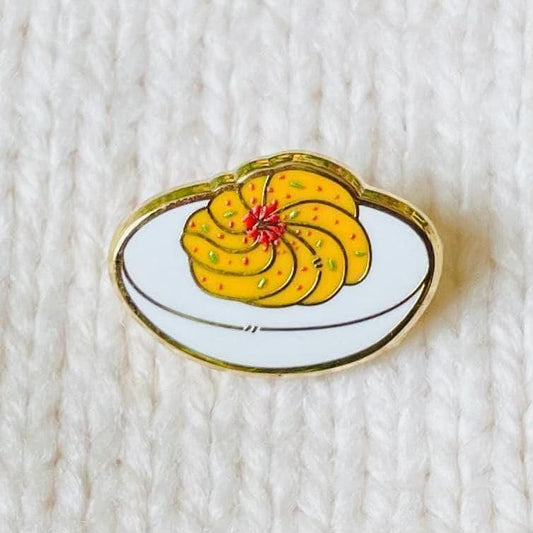 Stuffed deviled egg gold hard enamel mini pin