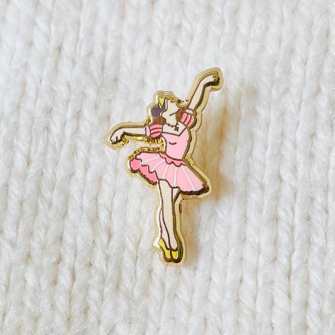 White East Asian Caucasian ballerina princess gold hard enamel mini pin