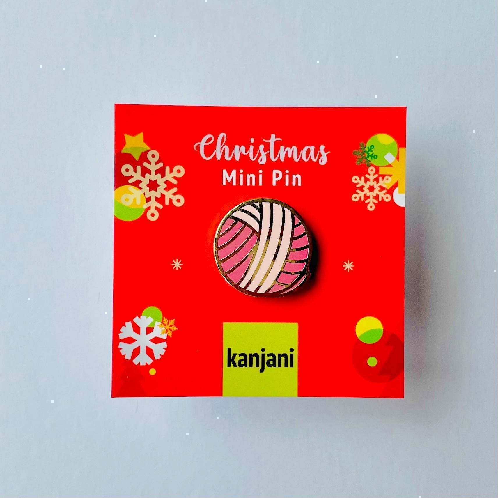 Pink ball of wool yarn gold hard enamel mini pin