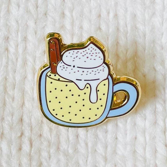 Yellow eggnog with whipped cream gold hard enamel mini pin badge