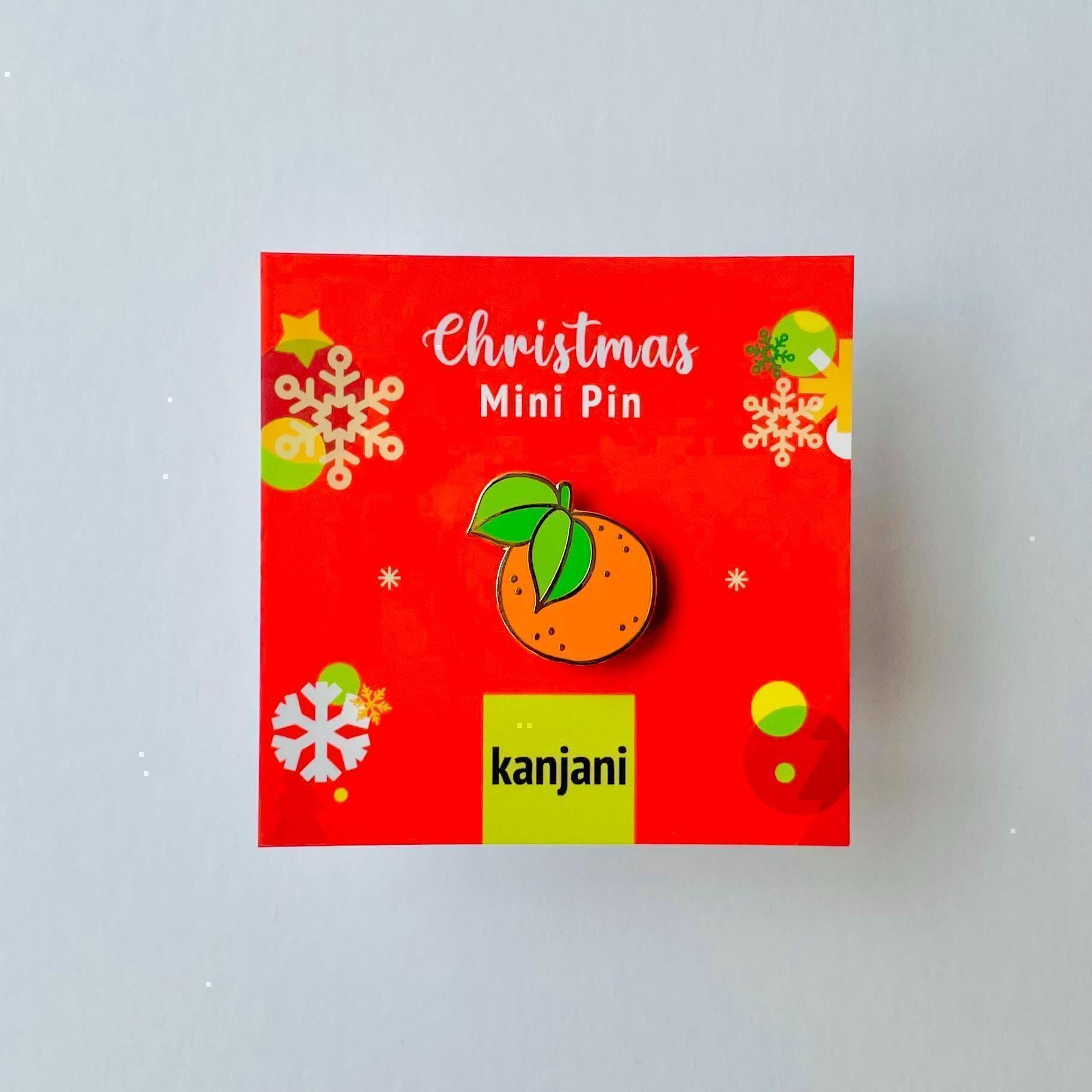 Orange green Christmas clementine satsuma orange gold hard enamel pin badge