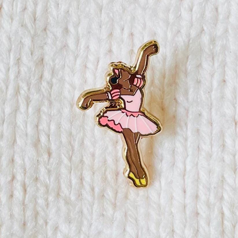 Black African American ballerina Princess Grace in pink tutu with tiara gold hard enamel pin