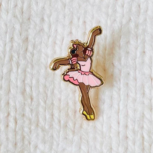 Black African American ballerina Princess Grace in pink tutu with tiara gold hard enamel pin