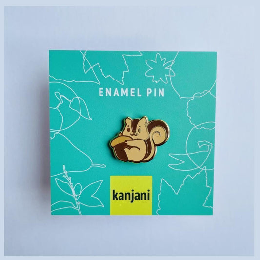 Brown Chipmunk with acorn gold hard enamel mini pin