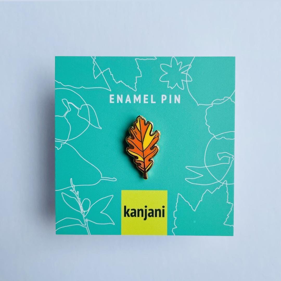 Orange yellow Oak leaf gold hard enamel mini pin