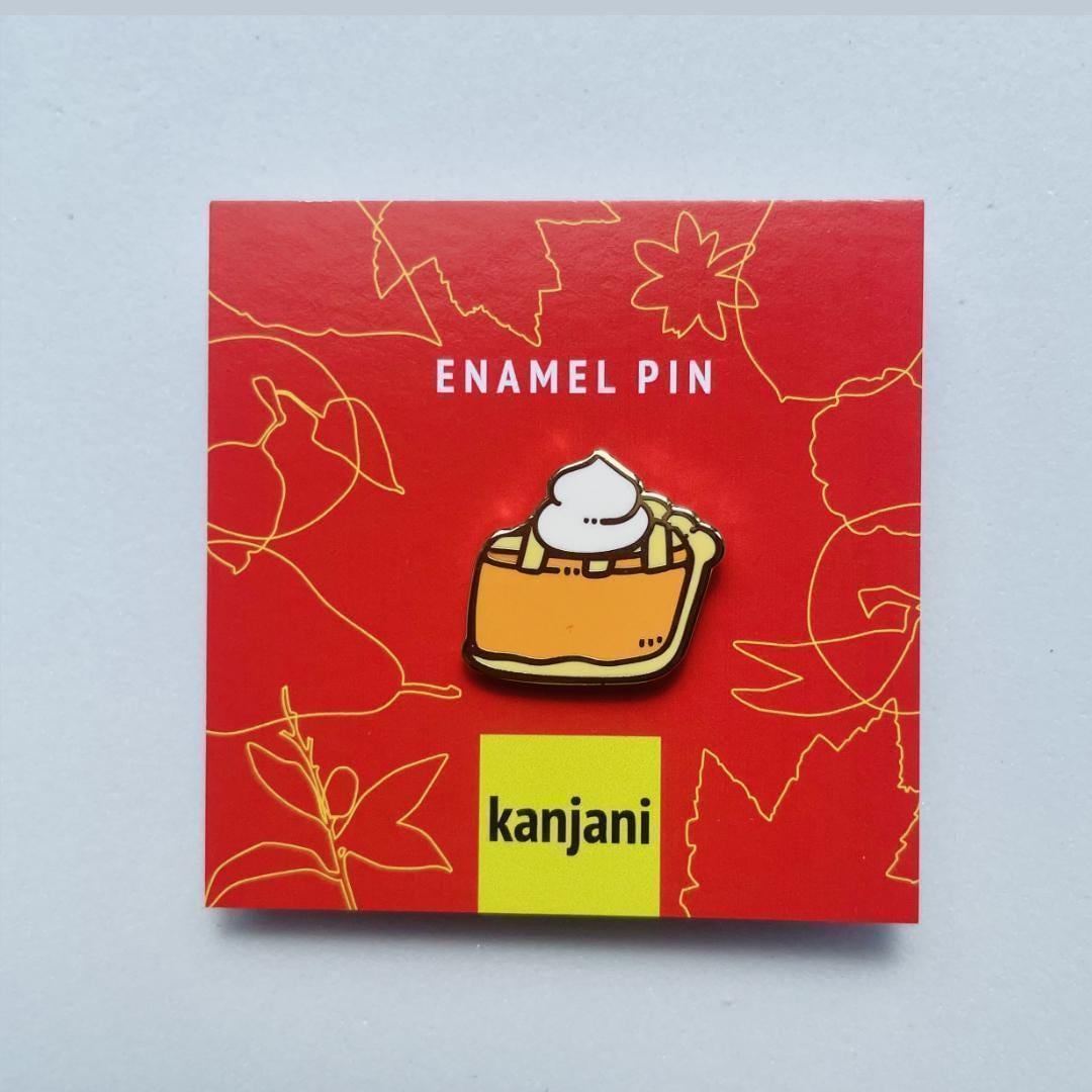 Slice of pumpkin pie with whipped cream gold hard enamel mini pin