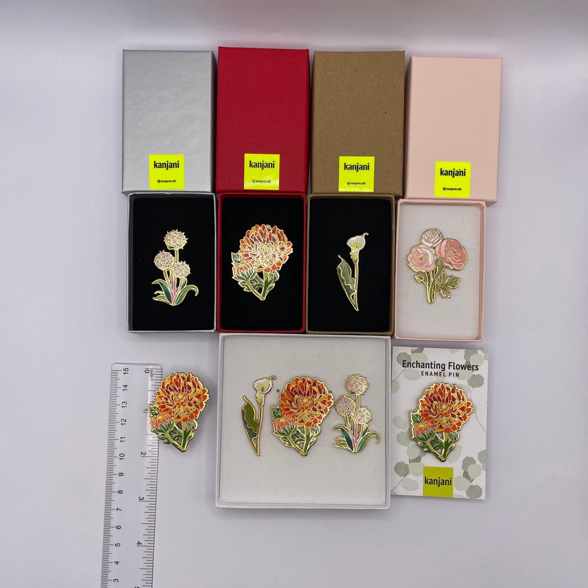 Floral Enamel Pin, Chrysanthemum, Orange Red (1.75in Lapel Badge), Christmas gift, stocking stuffer, Advent calendar