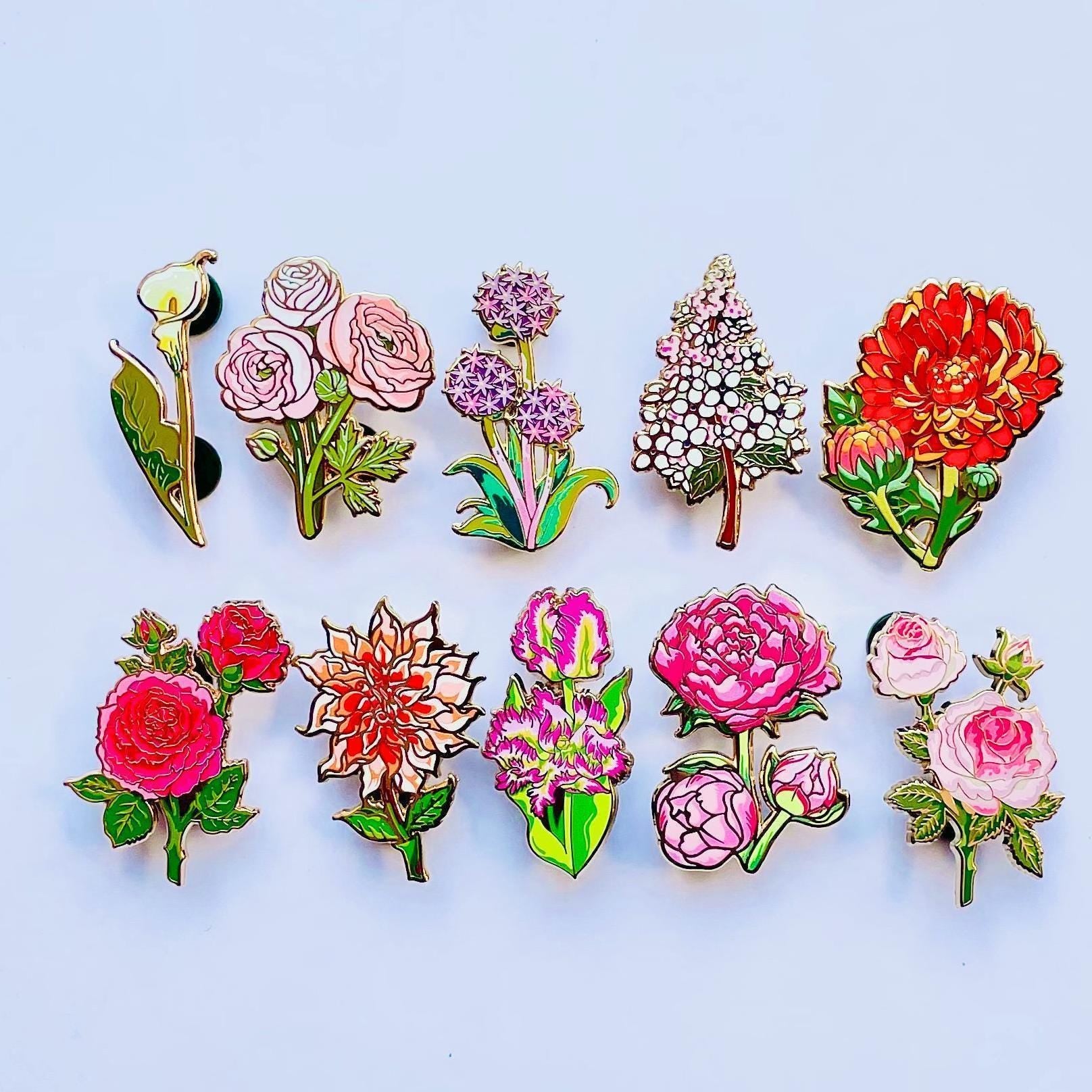 Ranunculus Flower Enamel Pin, Soft Pink Gold (1.75in Lapel Badge), Christmas gift, stocking stuffer, Advent calendar