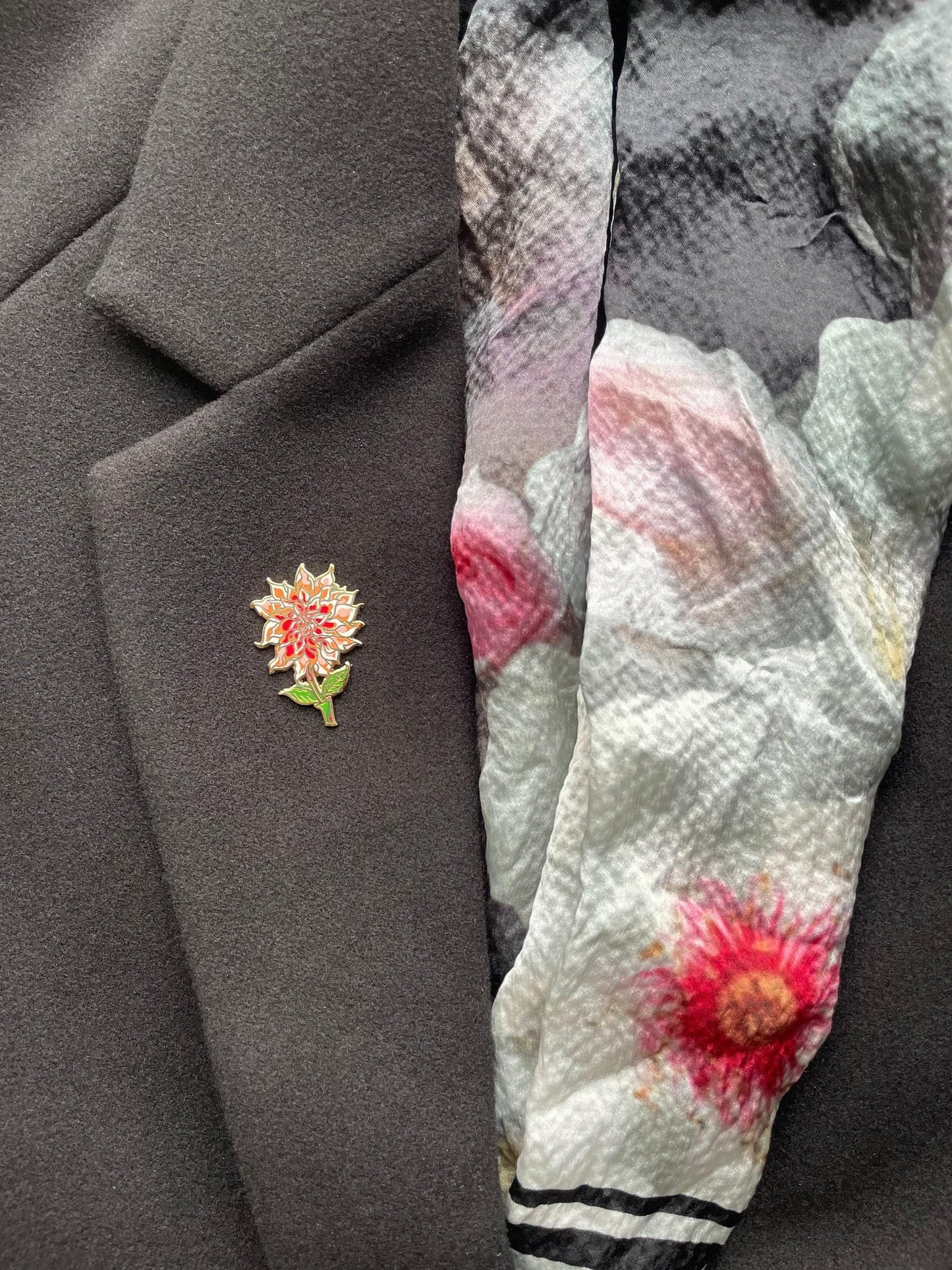 Dahlia Enamel Pin: Orange Cream Floral Lapel Badge, Christmas gift, stocking stuffer, Advent calendar