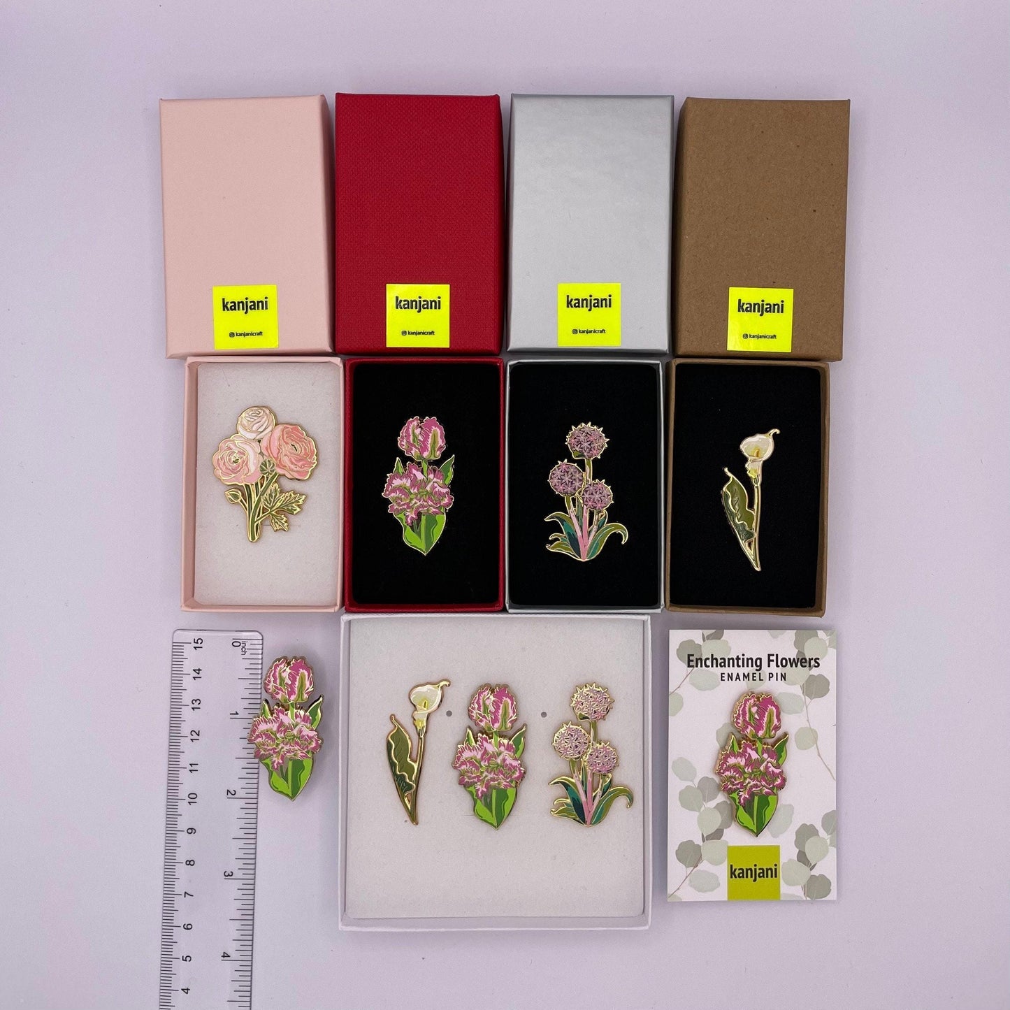 Floral Enamel Pin, Frilly Parrot Tulip, Pink Green (1.75in), Christmas gift, stocking stuffer, Advent calendar