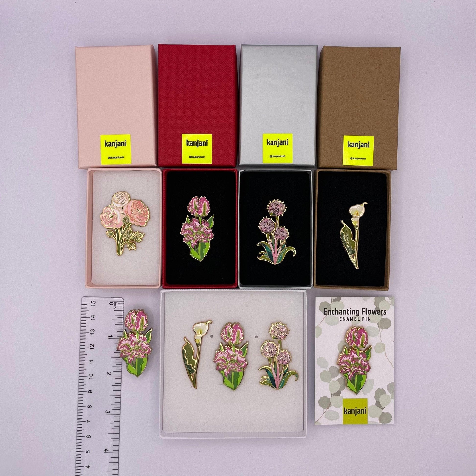 Floral Enamel Pin, Frilly Parrot Tulip, Pink Green (1.75in), Christmas gift, stocking stuffer, Advent calendar