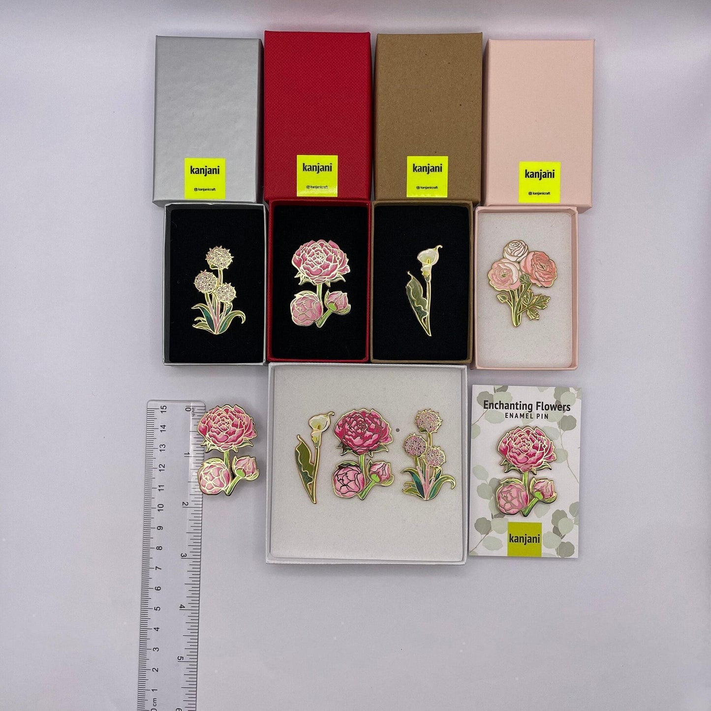 Peony Flower Pin: Pink Enamel Badge (Gold Hard Finish), Christmas gift, stocking stuffer, Advent calendar