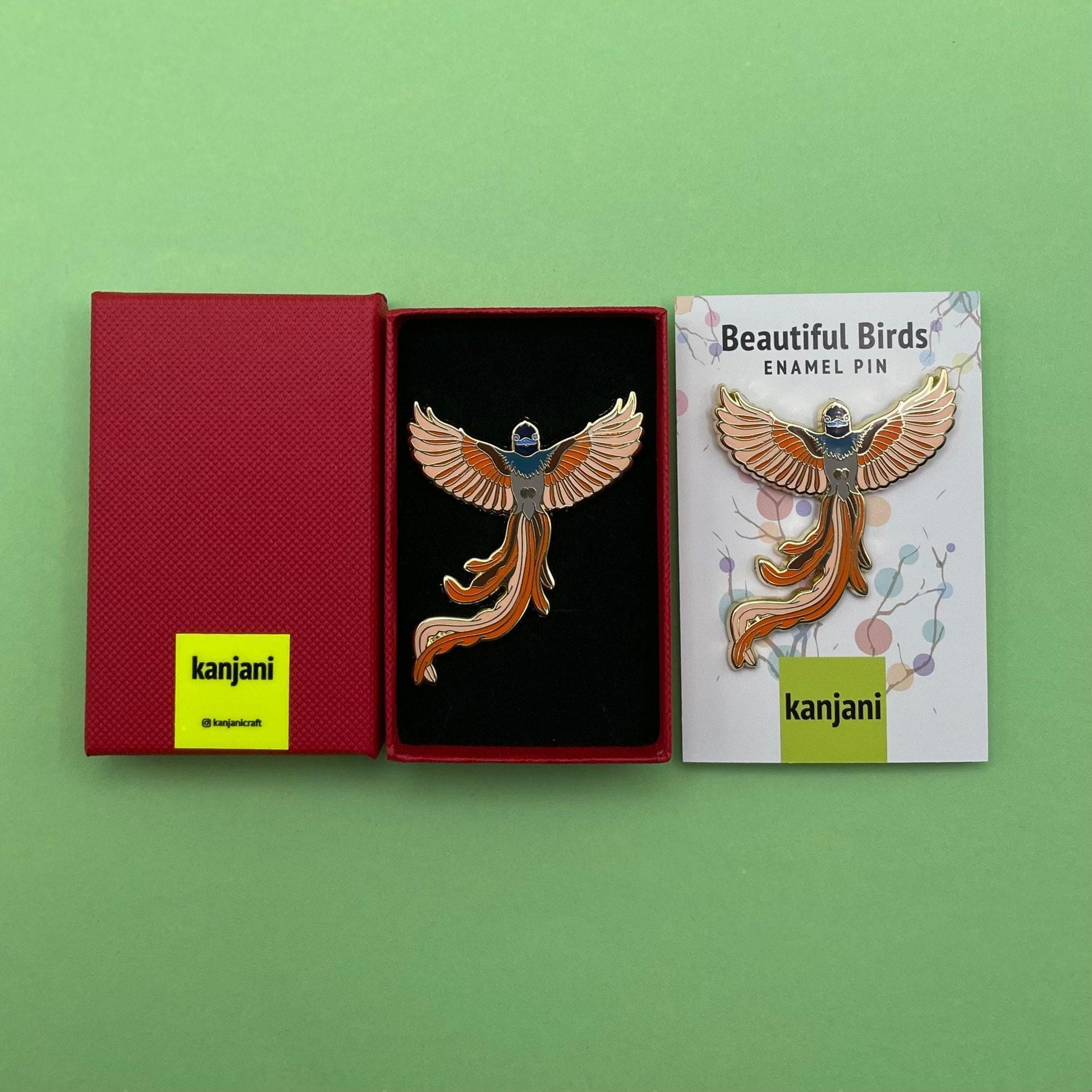 Paradise Flycatcher Pin: Elegant African Bird Brooch (Gold Enamel), Christmas gift, stocking stuffer, Advent calendar