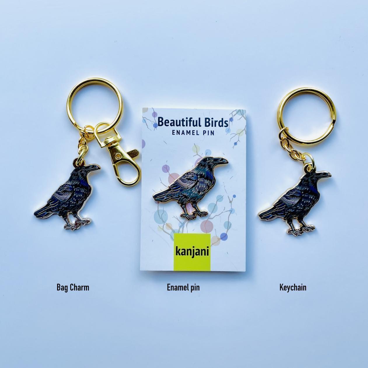 Gothic Raven Keychain, Gold Hard Enamel (Feather Texture), Christmas gift, stocking stuffer, Advent calendar