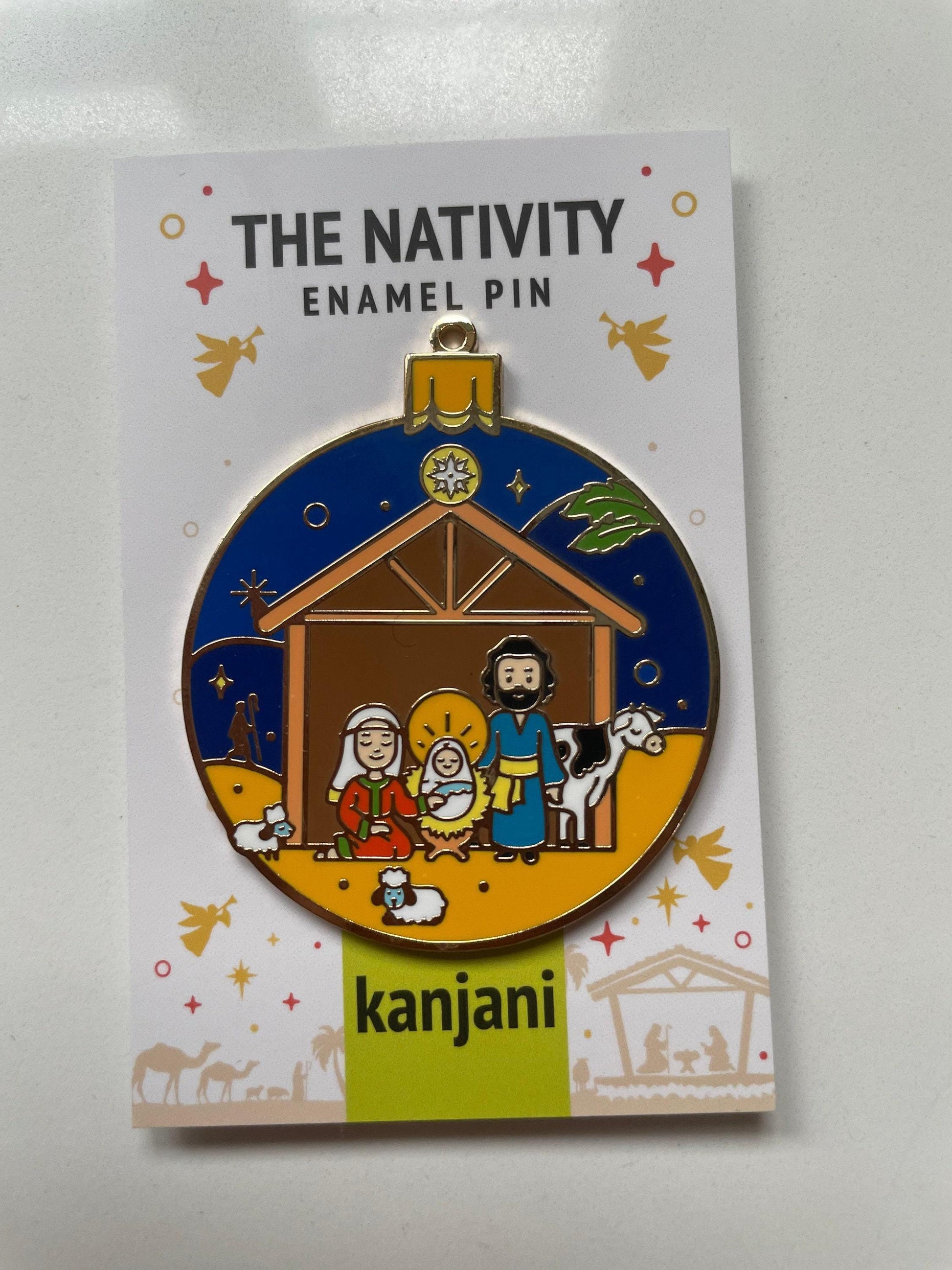 Nativity Keychain Ornament: Enamel Magnet with Mary, Joseph & Jesus, Christmas gift, stocking stuffer, Advent calendar