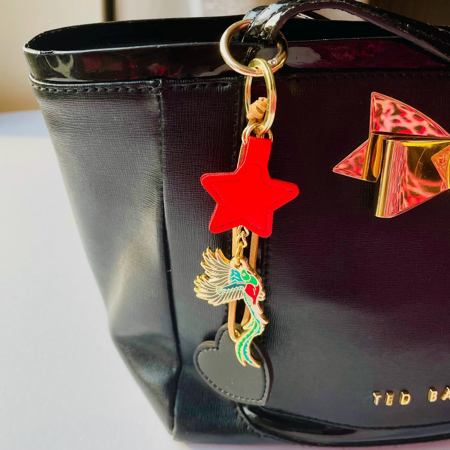 Quetzal Bird Keychain: Colorful Enamel Charm (Gold Finish), Christmas gift, stocking stuffer, Advent calendar