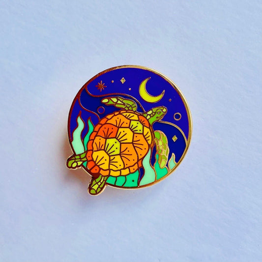 Sea Turtle Pin: Lunar and Cosmic Theme (Gold Hard Enamel), Christmas gift, stocking stuffer, Advent calendar