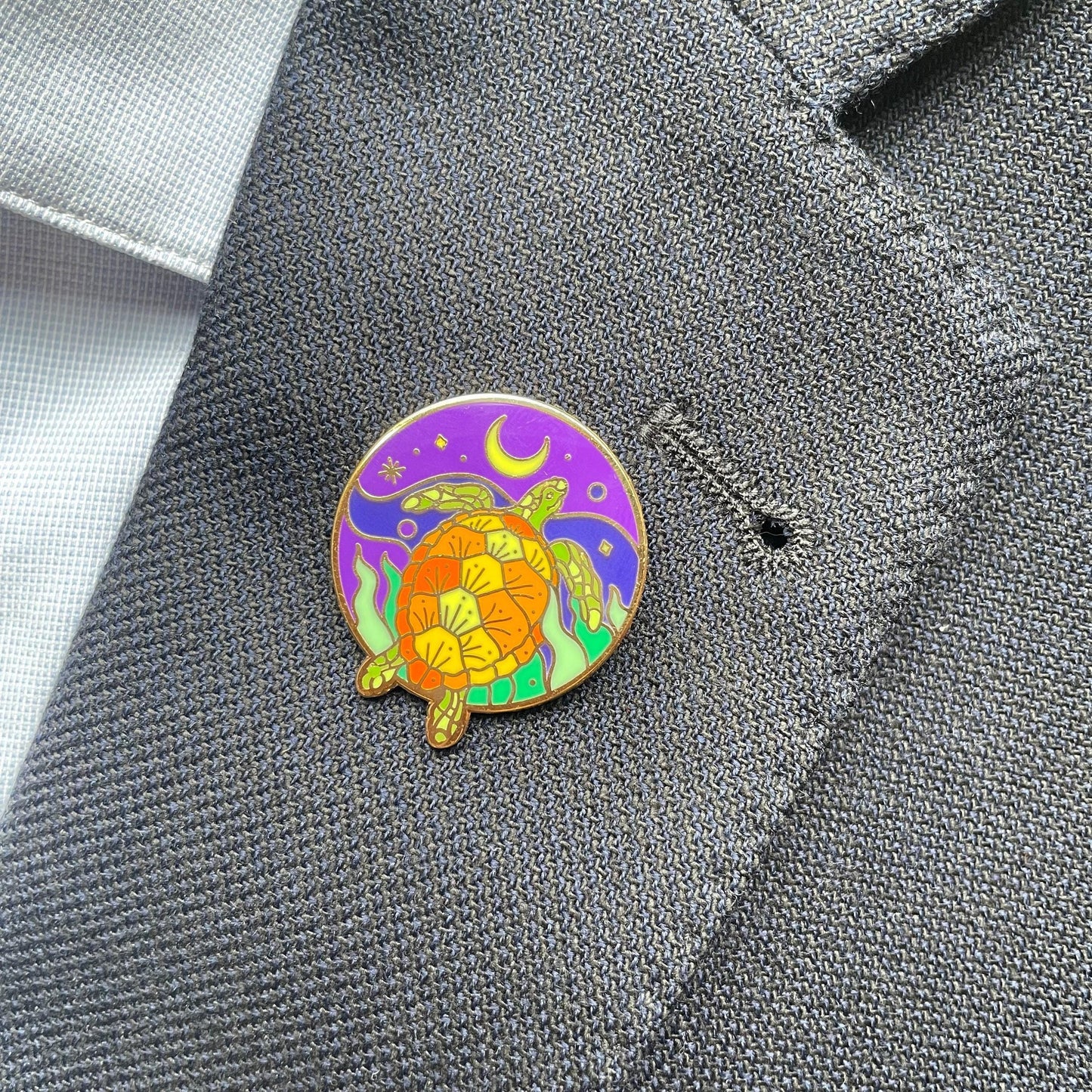 Sea Turtle Pin: Lunar and Cosmic Theme (Gold Hard Enamel), Christmas gift, stocking stuffer, Advent calendar