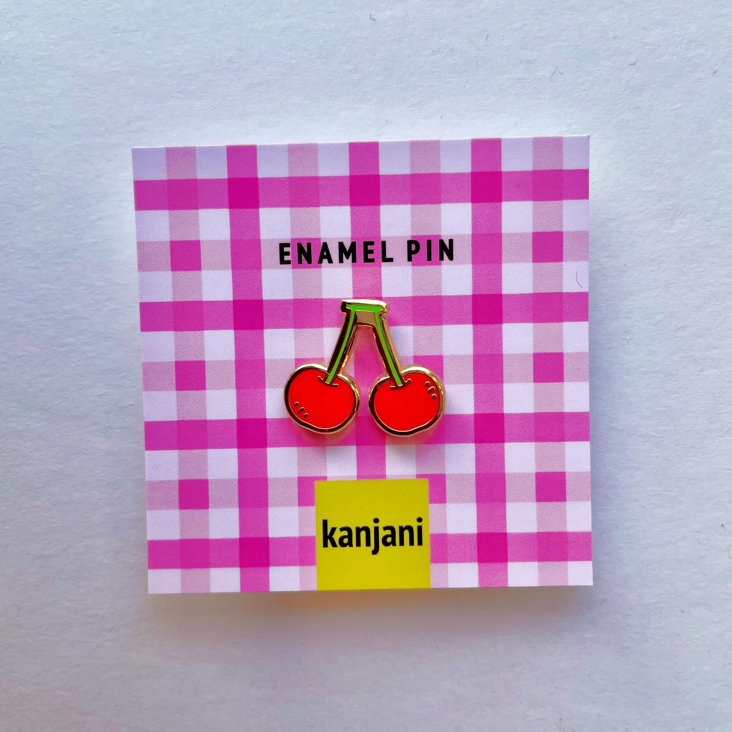 Cherries Enamel Pin, Picnic Cherries badge,  Vegan Gift, Christmas stocking stuffer