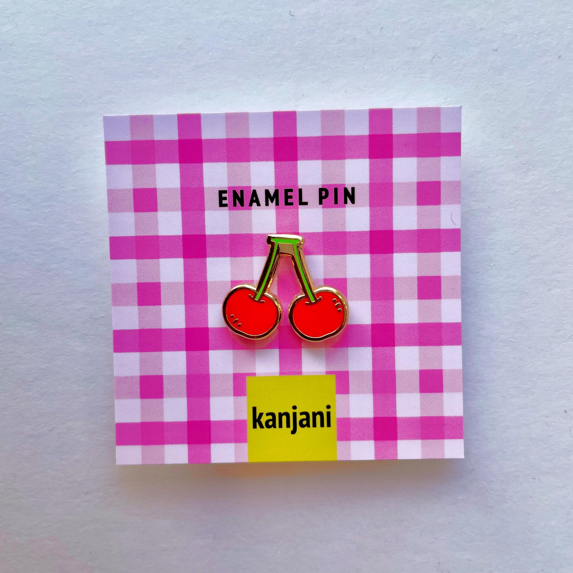 Cherries Enamel Pin, Picnic Cherries badge,  Vegan Gift, Christmas stocking stuffer