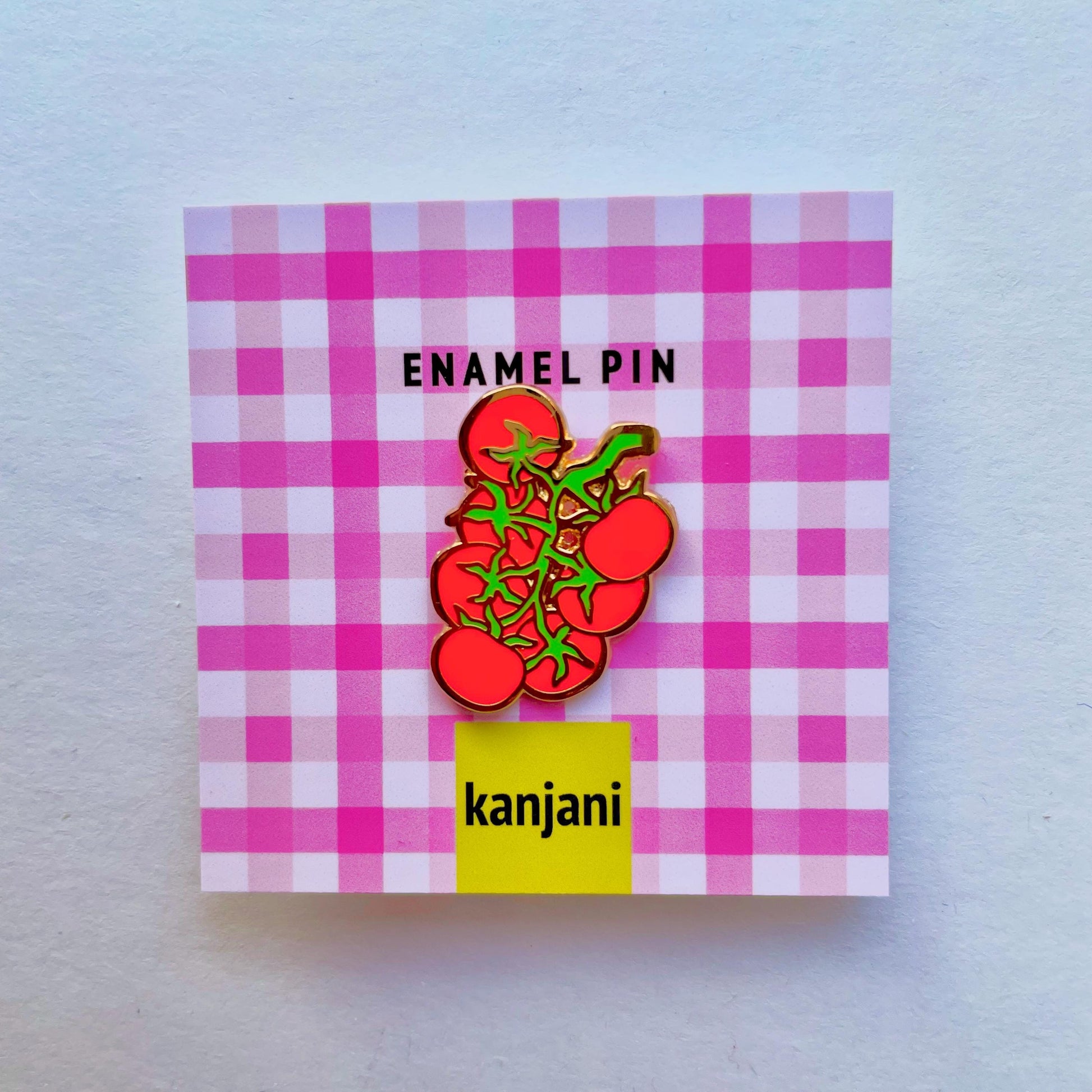 Vine Tomato Stem Enamel Pin, Vegan Lapel Badge, picnic treat
