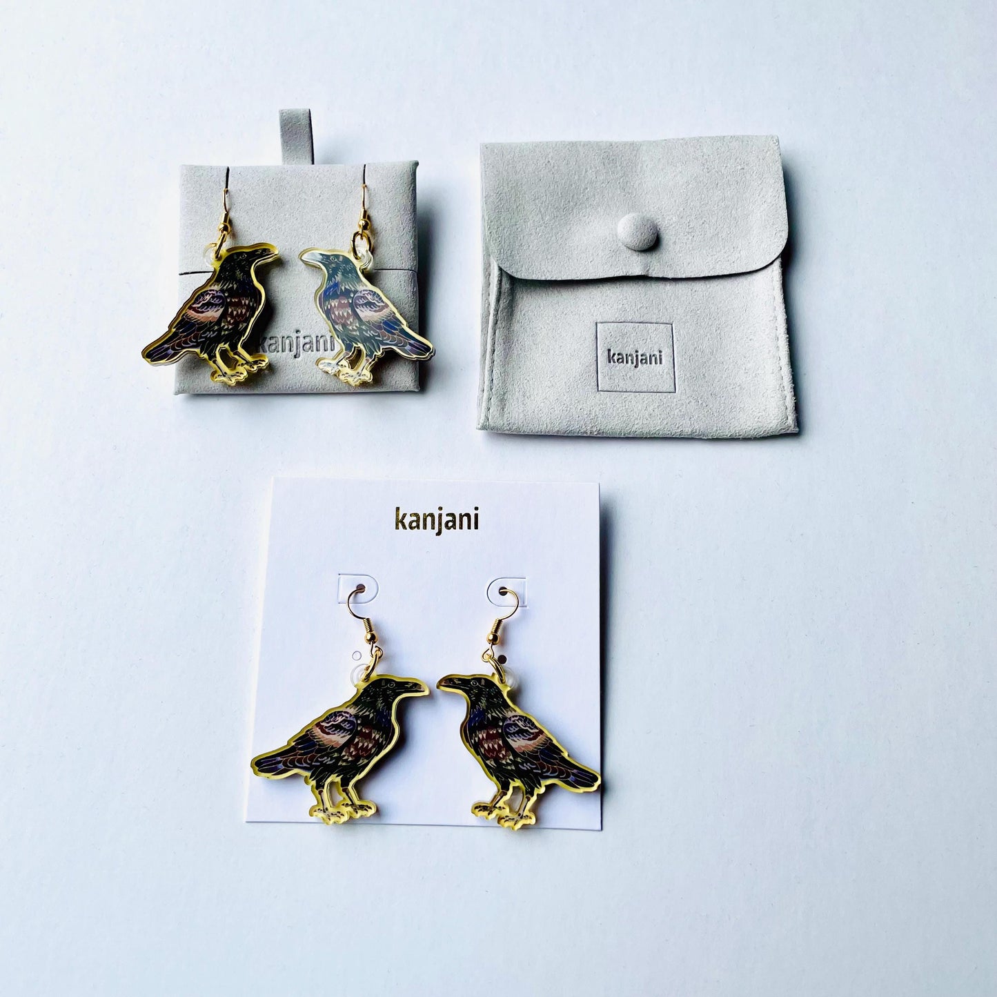 Raven Dangle Earrings, Bird Themed Acrylic Jewelry, witchy, dark fantasy, Christmas gift, stocking stuffer