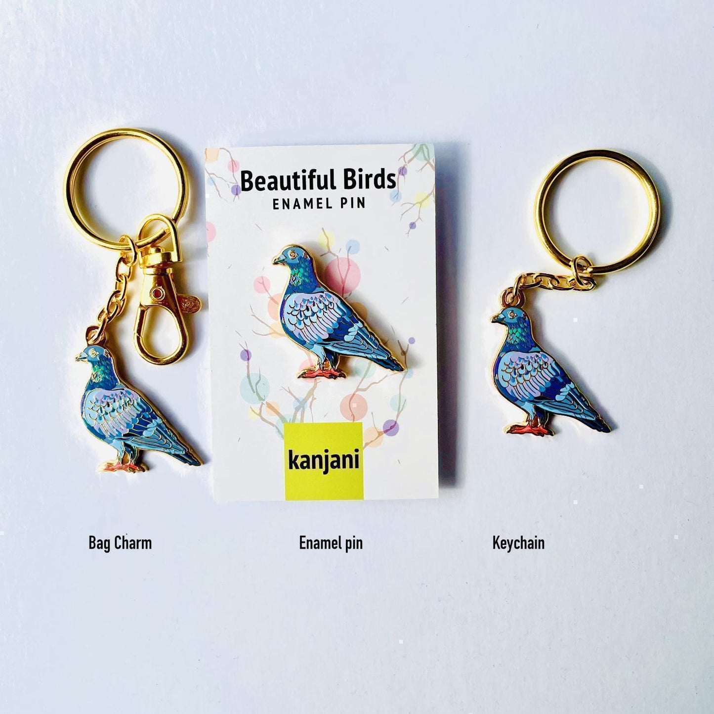 Pigeon Enamel Pin - Gold Rock Dove with Colorful Feathers, Christmas gift, stocking stuffer, Advent calendar
