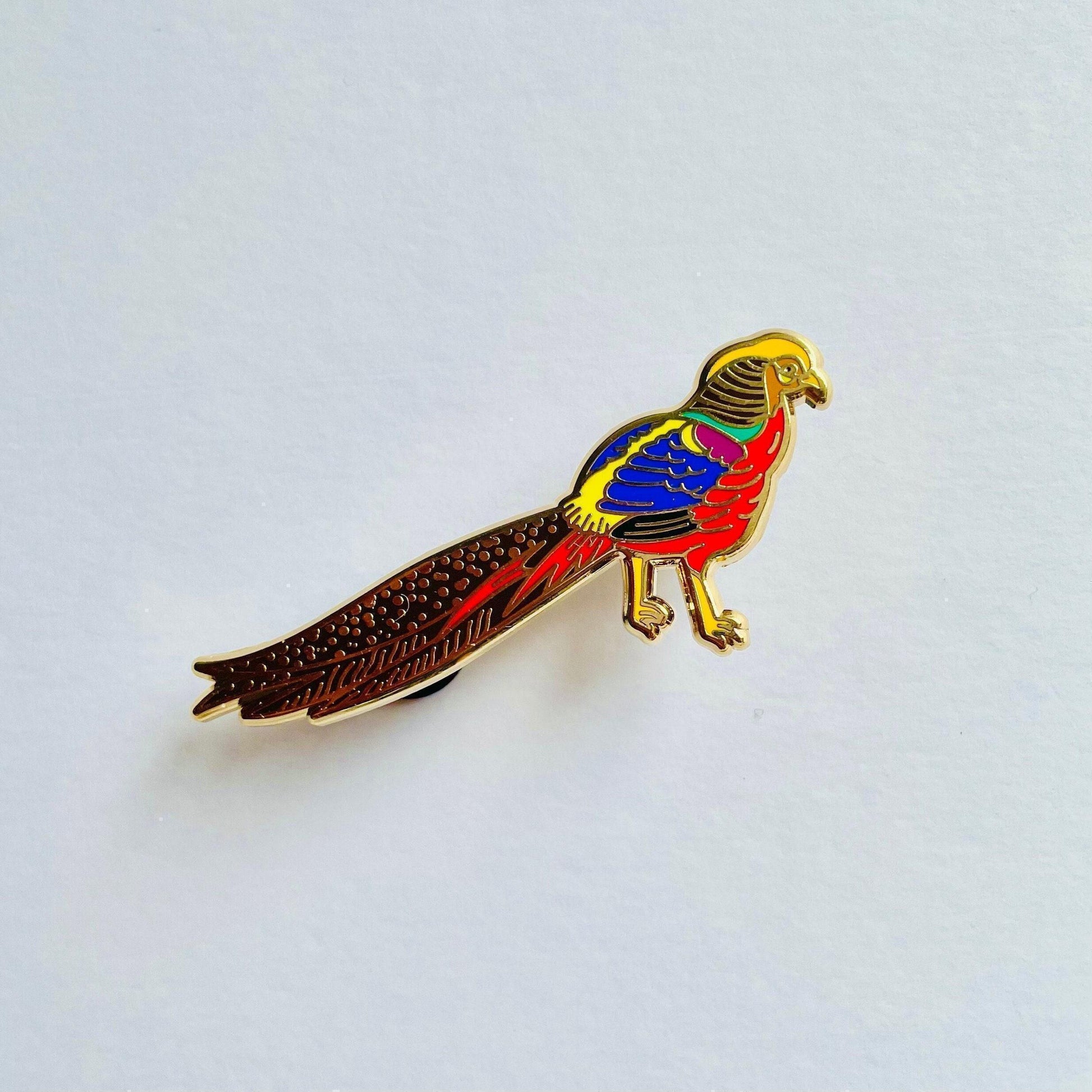 Golden pheasant gold hard enamel pin
