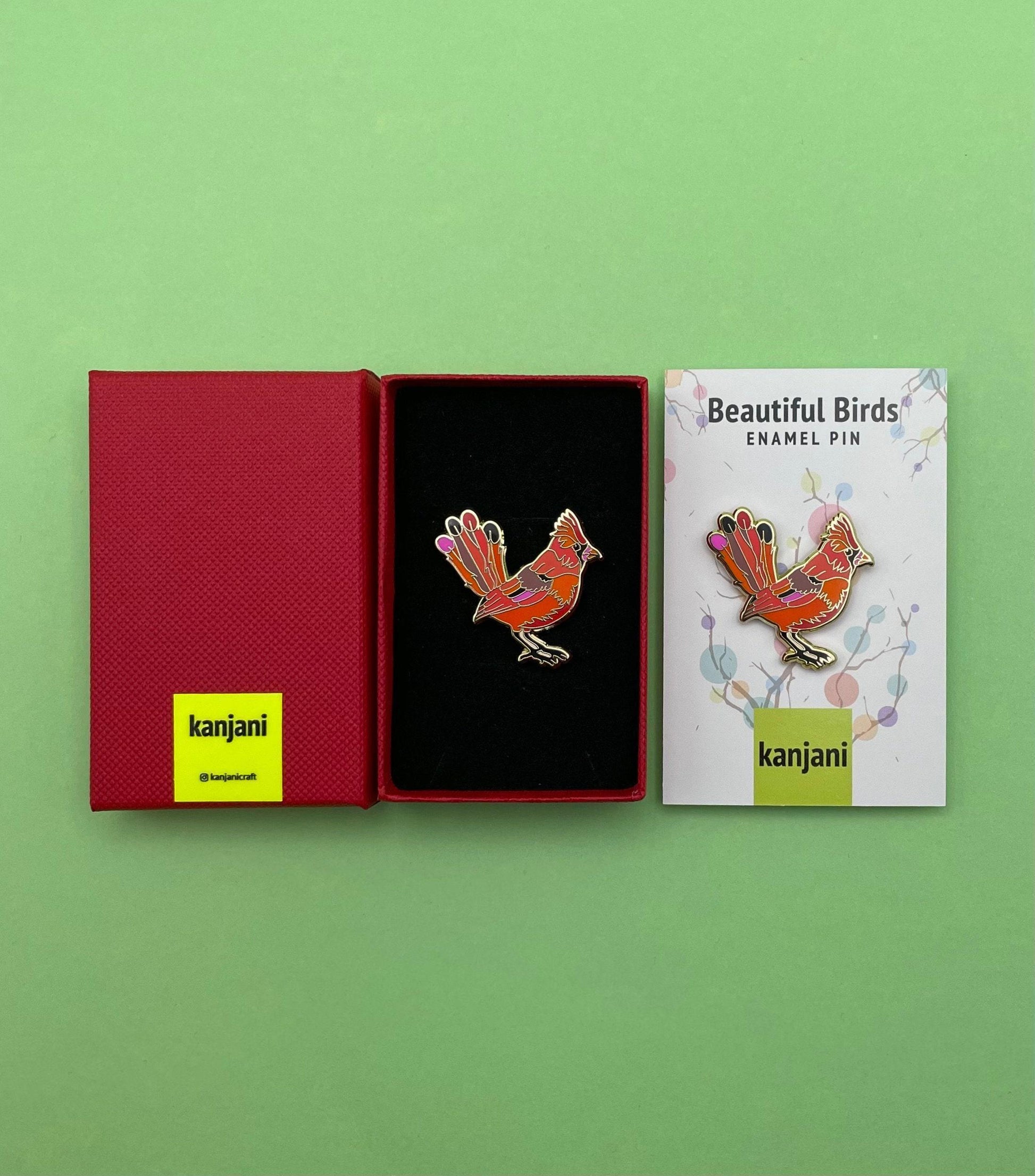 Enamel Pin: Red Cardinal Bird - Gold Hard Enamel, 1.25 Inches, Christmas gift, stocking stuffer, Advent calendar