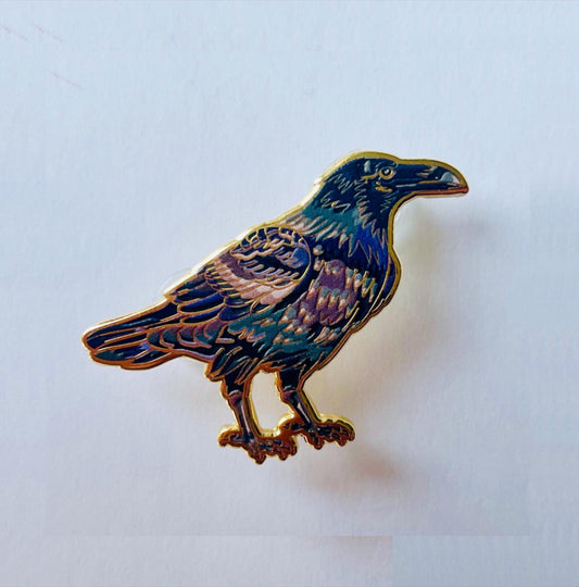 Raven crow goth Halloween bird gold hard enamel lapel pin