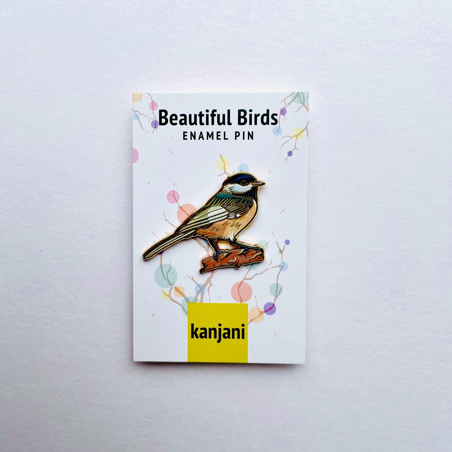 Chickadee colourful gold hard enamel lapel pin badge.