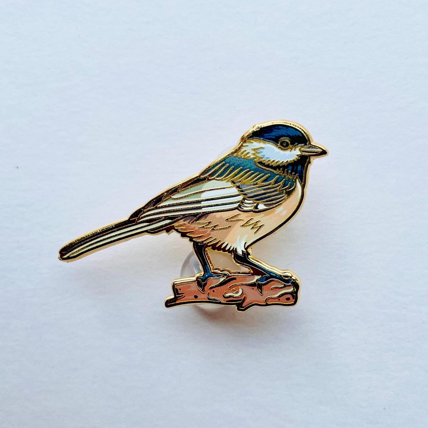 Chickadee colourful gold hard enamel lapel pin badge.