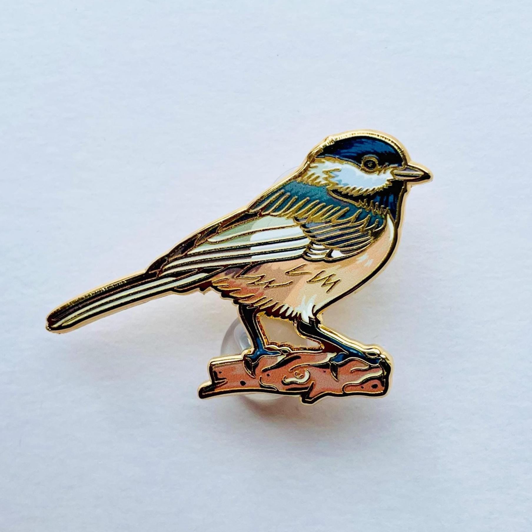 Chickadee colourful gold hard enamel lapel pin badge.