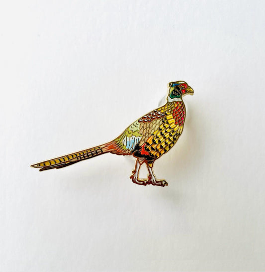 Ring-necked common pheasant gold hard enamel lapel pin badge
