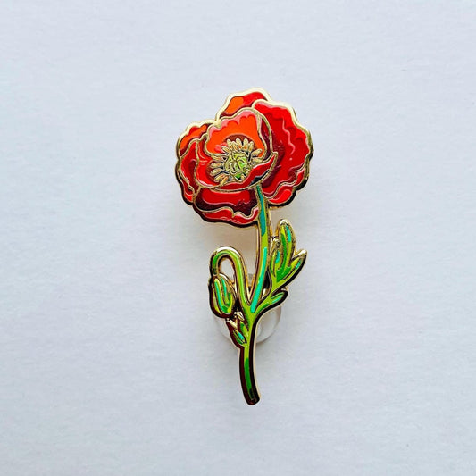 Red poppy luxury gold hard enamel ilapel pin