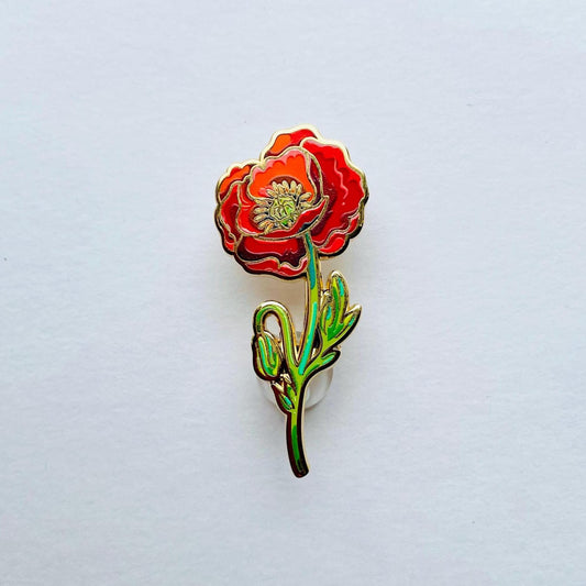 Red poppy luxury gold hard enamel lapel pin