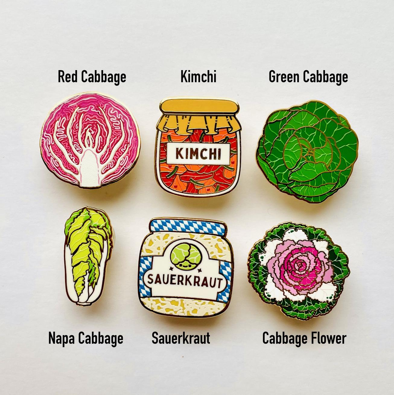 Pre-Order Green Cabbage Enamel Pin, Fresh Produce, filler, fermented foods, Vegan Lapel Badge, Farm Decor
