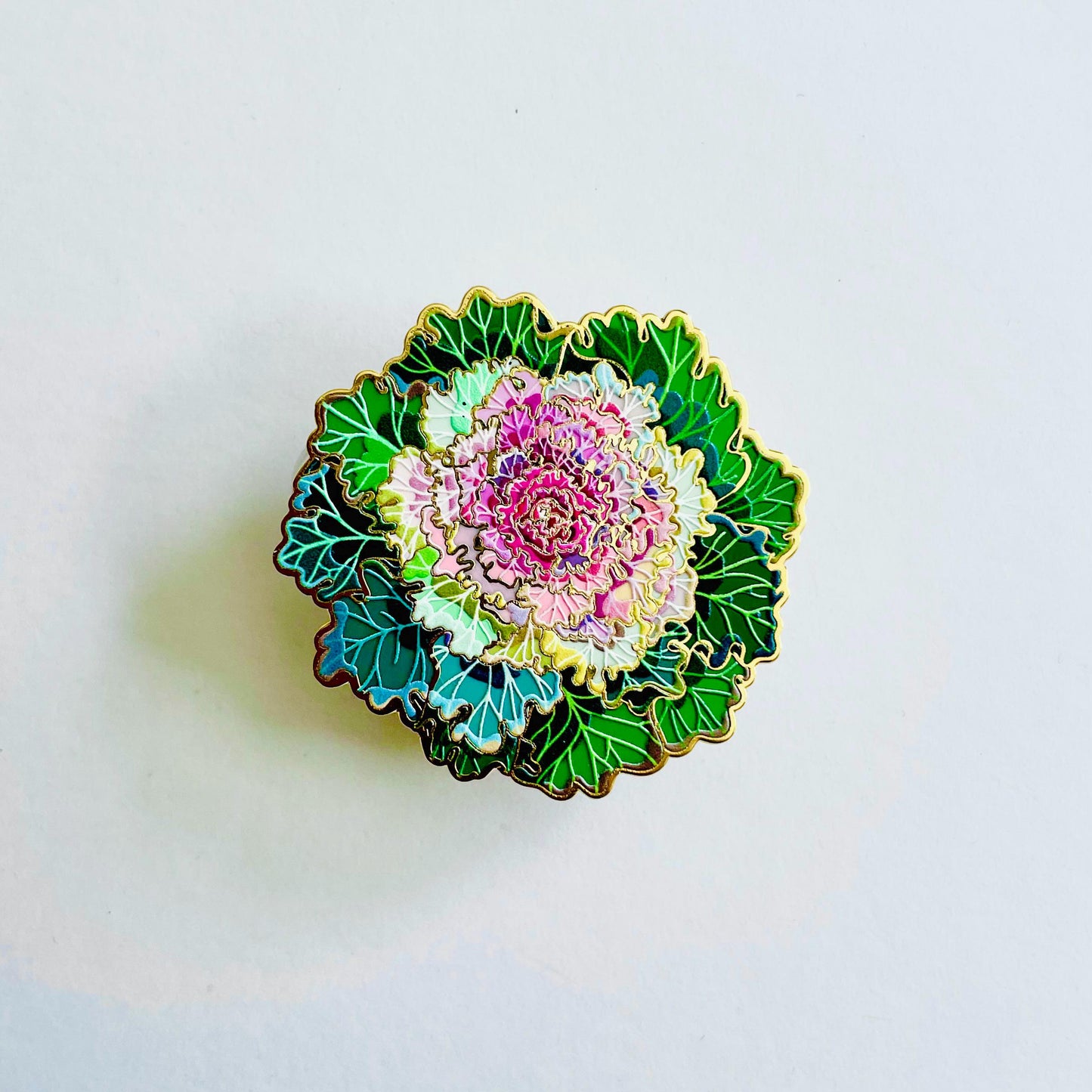 Elegant Cabbage Flower v1 Enamel Pin - cabbagecore, highly-detailed, Garden gift, vegan, healthy, floral, Mother’s Day, gift for her
